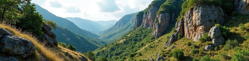 Naklejka premium Rock formations and vegetation in Serra da Canastra, vegetation, forest