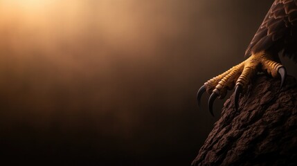 Majestic eagle's claw gripping rugged surface, illuminated by so
