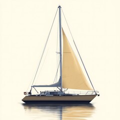 Sailing yacht on calm water, isolated on a white background, showcasing the vessel's beauty
