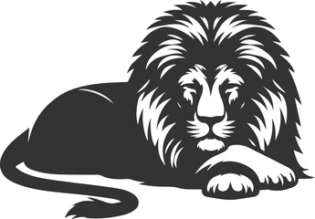A lion lying on its side looking exhausted vector silhouette