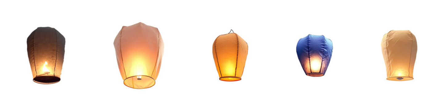 Collection of sky lantern isolated on transparent background