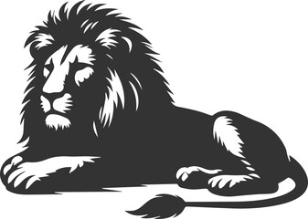 A lion lying on its side looking exhausted vector silhouette