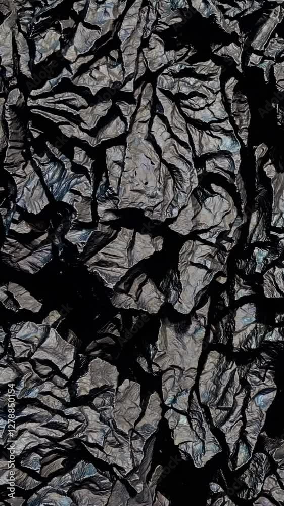 Poster abstract movement of crumpled dark textile patterns in macro view with subtle light changes