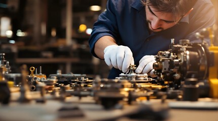 Efficiency at Work: Factory Worker Engaged in Machine Assembly