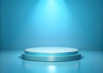 Bright light blue background with a circular platform ideal for presentations or product displays