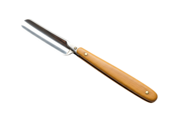 Classic Straight Razor with Wooden Handle on Black Background Still Life