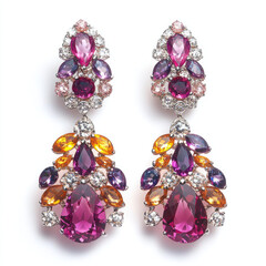 Luxurious earrings with colorful gemstones and sparkling details