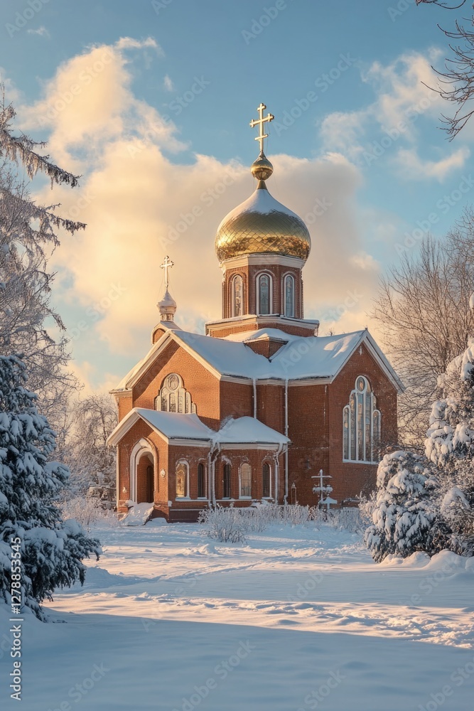 Wall mural Church in Snowy Landscape