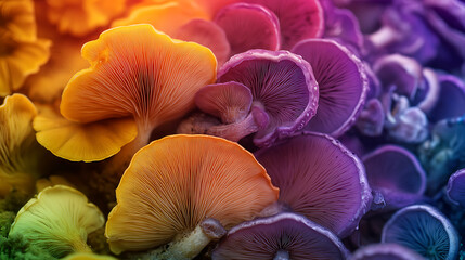 A colorful display of adaptogenic mushroom supplements, focus, energy, health & wellness trends. 