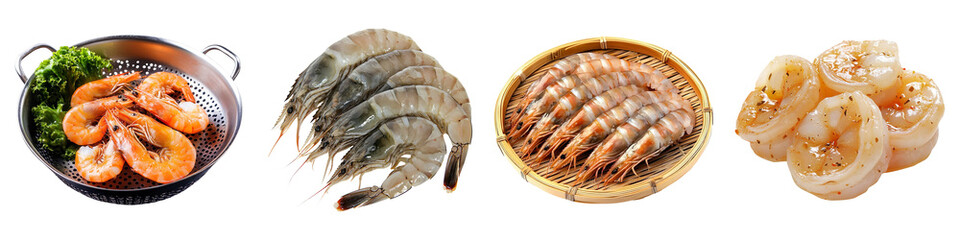 Set of steamed shrimp isolated on transparent background