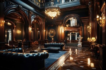 Obraz premium Discover timeless charm in a beautifully designed hotel lobby.