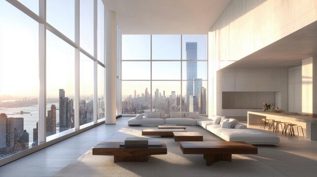 Stylish living room design ideal for virtual meetings and events. - Powered by Adobe