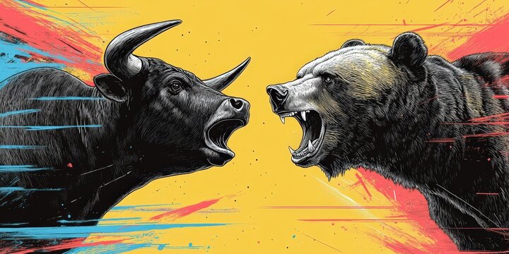 A vivid depiction of a bull's head, mouth agape revealing razor-sharp teeth, eyes intense as it gazes rightward, head subtly angled left. Dramatic and powerful