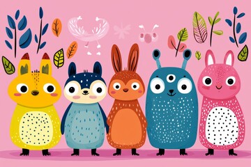 Obraz premium Big animal set Cute faces Hand drawn characters