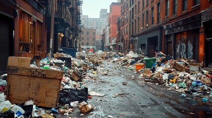 A stark depiction of urban waste accumulation amidst a garbage collection halt.