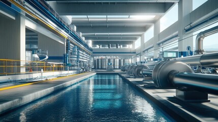 Fototapeta premium A large industrial building with a large water tank and a large water pipe