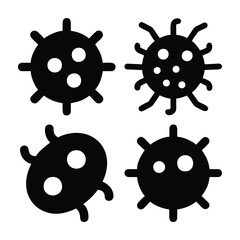Four stylized vector illustrations of microbes or viruses.
