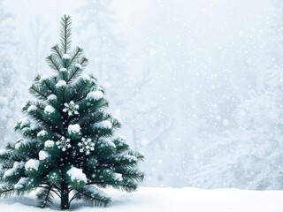 Obraz premium Snow covered evergreen pine branches with falling snowflakes creating a festive winter scene, snowfall, holiday, nature