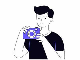 Clip art of a young man holding an SLR camera. Simple Illustration