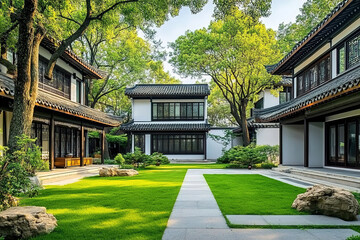 Obraz premium New Chinese style villa courtyard architectural landscape