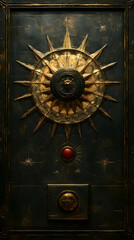 Ornate Door with Intricate Gold Celestial Motif and Metallic Texture