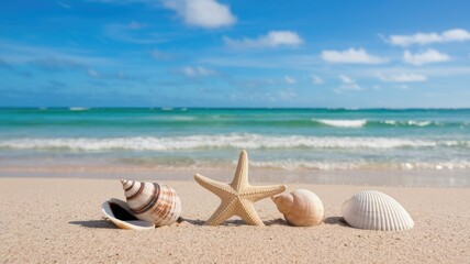 Obraz premium Sunset Beach with Seashells and Starfish