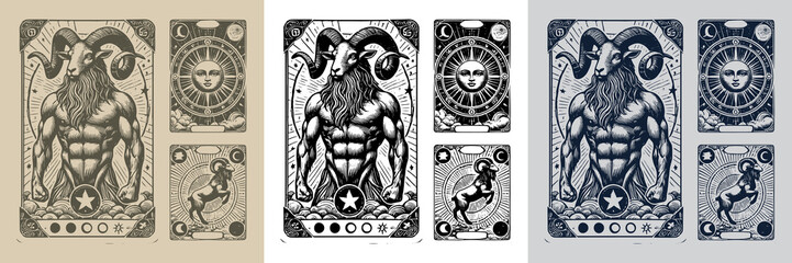 enchanted goat vector playing card tattoo design