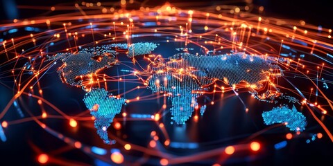 Symbolic depiction of data transfer and cyber technology.