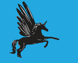 Unicorn with wings golden silhouette isolated