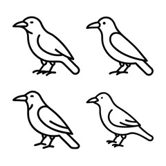 Four Simple Line Art Illustrations of Crows