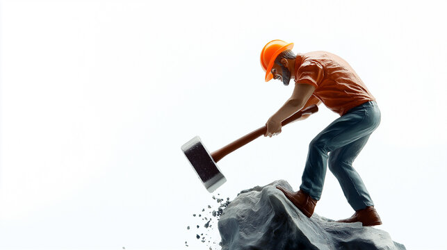 miniature worker crushing rock with hammer