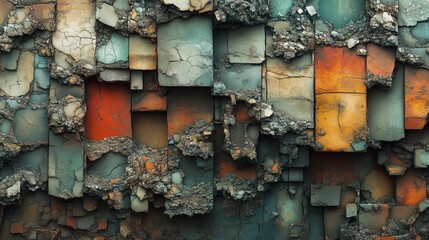 A vibrant mosaic of cracked earth tones and colors blending into an abstract art piece that captivates the eye with its unique texture and depth