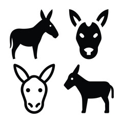 Simple Black and White Silhouette of Four Donkeys