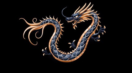 Obraz premium Mythical Asian Dragon Illustration with Majestic Colors and Intricate Details on Black Background