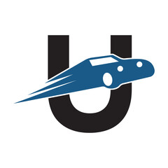 Speed Car Logo combine with letter U vector template