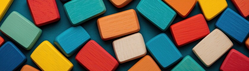 Fototapeta premium Colorful Wooden Blocks Arranged on a Bright Background for Creative and Educational Use in Playtime Activities