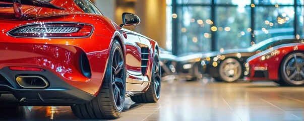 Luxurious vehicles on display at an exclusive car dealership.