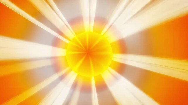 An abstract burst of glowing orange and yellow rays fills the frame. 