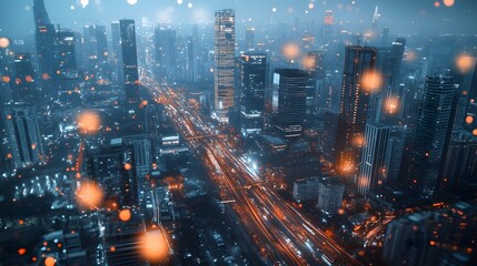 Fototapeta premium Nighttime Cityscape with Lights and Buildings in Urban Environment