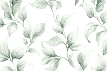 Fototapeta premium Elegant Green Leaf Pattern on White Background for Background Use