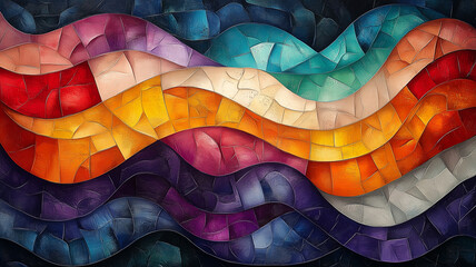 Fototapeta premium Colorful abstract pattern of swirling lines and shapes creates vibrant visual experience. dynamic waves of color evoke sense of movement and