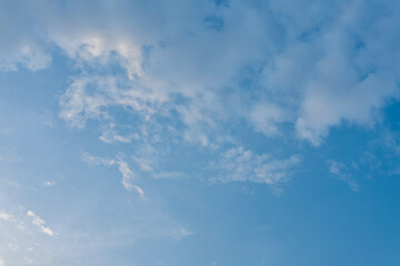 Serene Blue Sky with Scattered Cumulus Clouds Natural Background