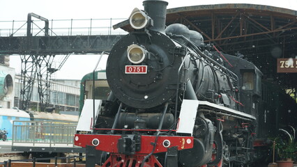 The old locomotive displayed in one art garden