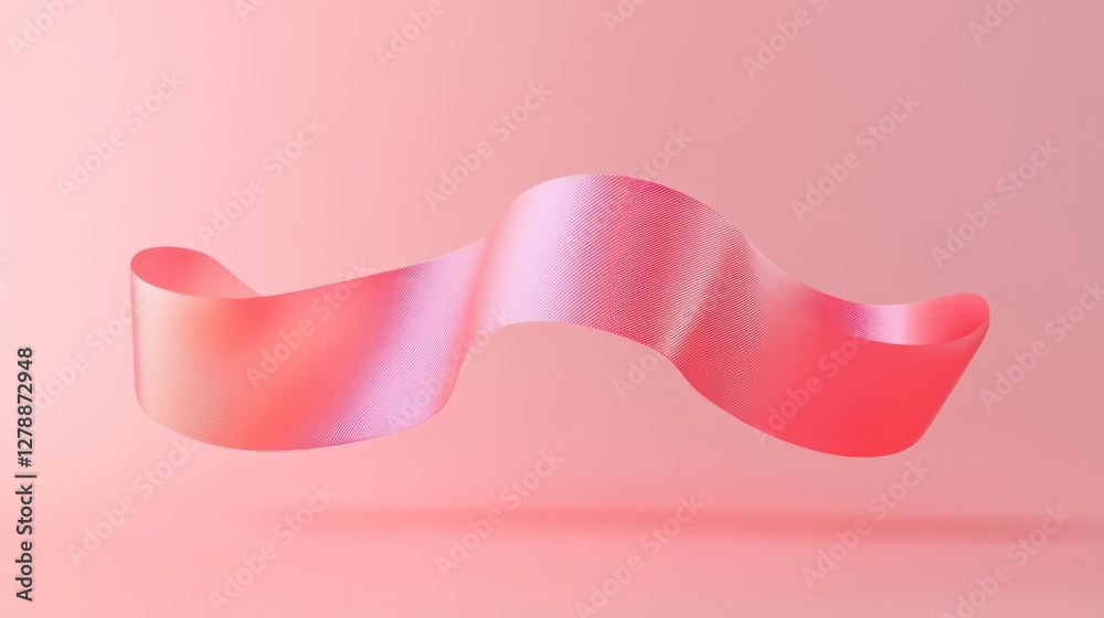 Poster a 3d pink ribbon banner with a soft gradient, floating against a plain background.