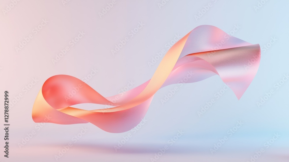 Poster a 3d pink ribbon banner with a soft gradient, floating against a plain background.