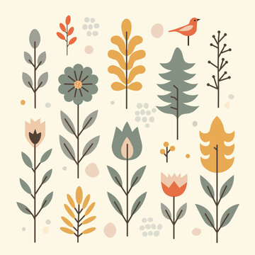 A cute and minimalistic illustration in a retro Scandinavian style, featuring clean geometric shapes