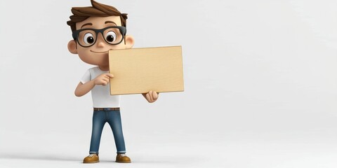 A 3D-rendered character holding a signboard for customizable messages 
