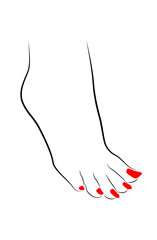 Beautiful woman feet with red nails line art isolated on white background - vector illustration