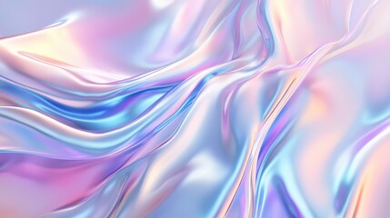 An abstract iridescent background design features shifting, multi-colored hues rendered in three dimensions.