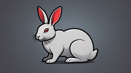 Obraz premium White Rabbit Illustration with Red Ears and Whiskers, Digital Art for Nature Themes